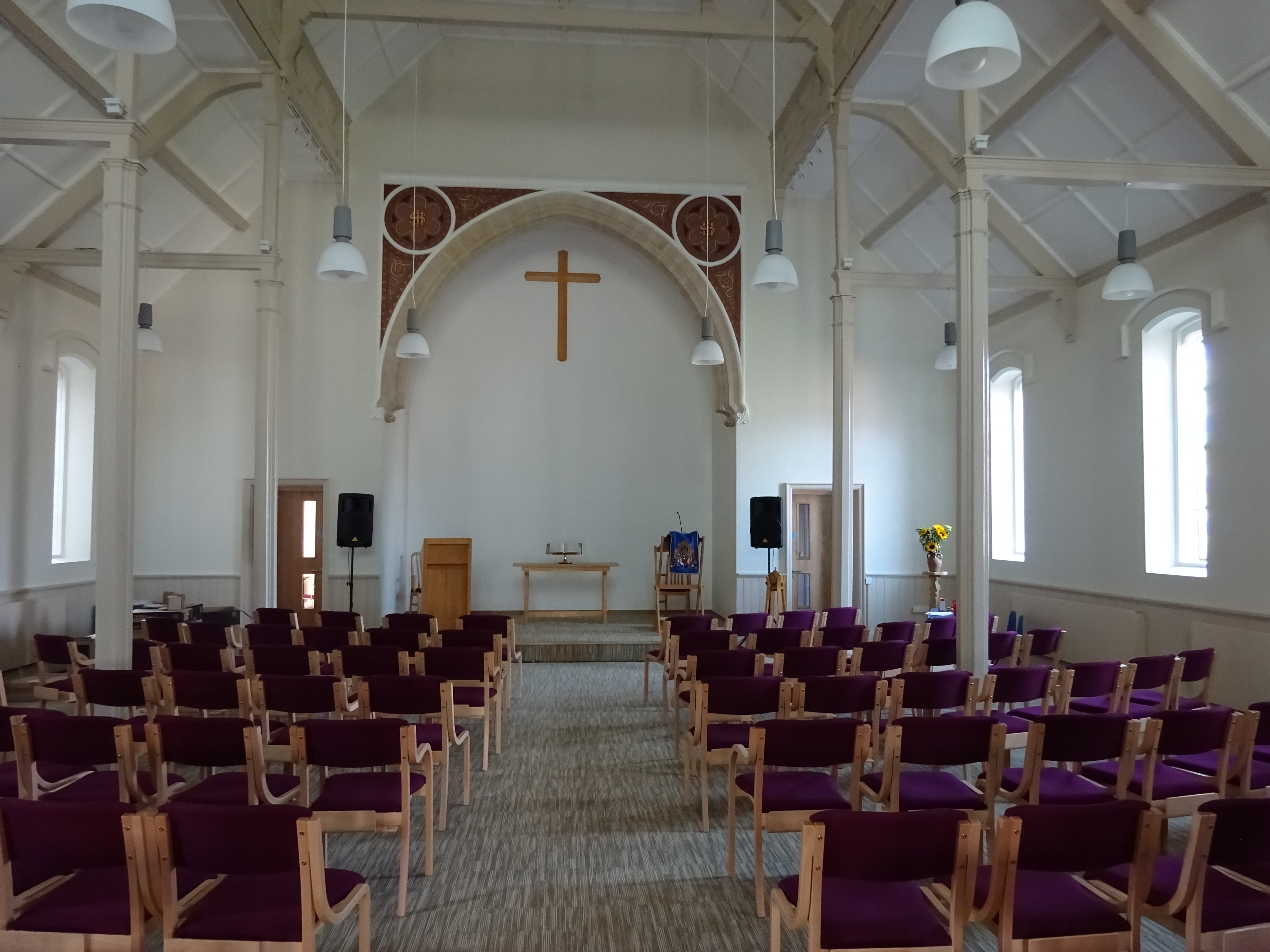 The inside of the church ready for a service