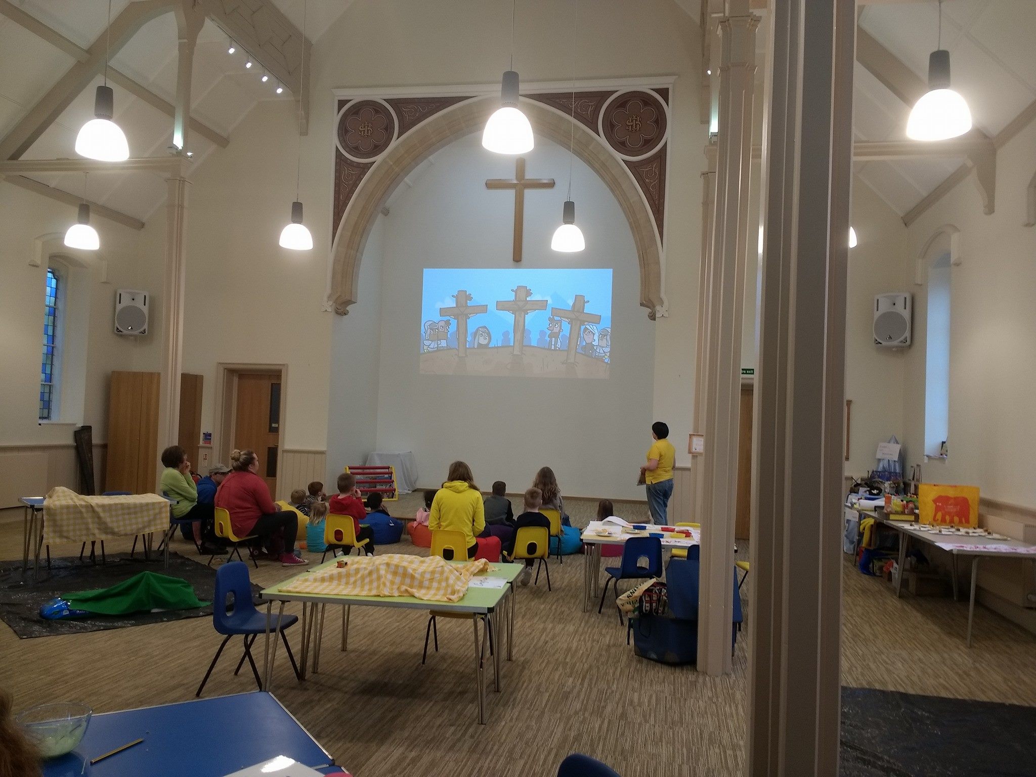 Watching the Easter story at Funday Sunday