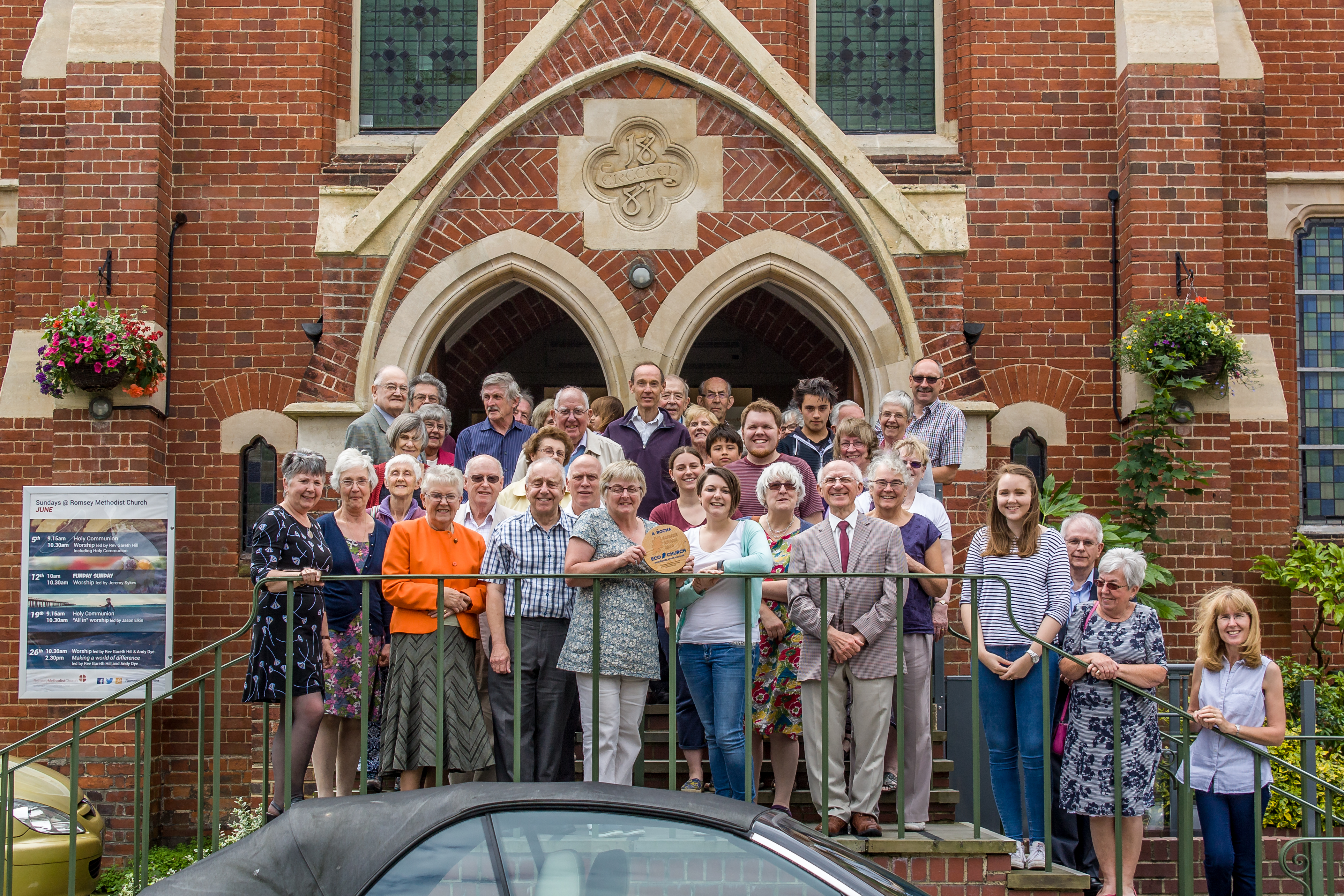 Romsey Methodist Church family with bronze Eco Church award