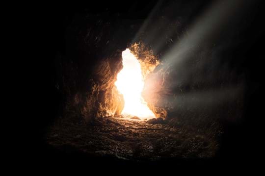 Light shining into an empty tomb