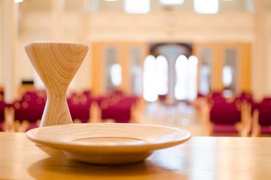 Communion Cup & Plate on the alter at Romsey Methodist Church
